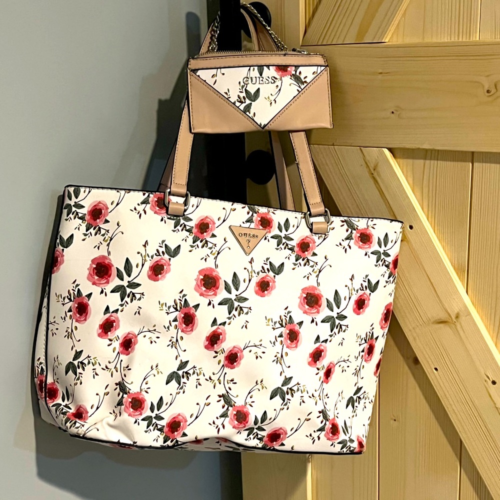 Guess large floral tote bag